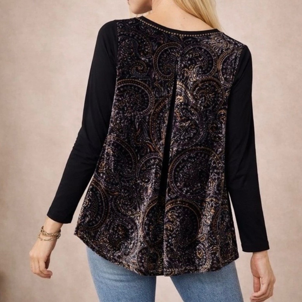 Aratta Silent Journey Tunic Sz M Black Paisley Burnout Velvet Whimsigoth Boho